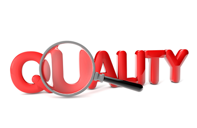放大鏡檢查'QUALITY'單詞的插圖，表現(xiàn)上海駿材制定執(zhí)行嚴(yán)格產(chǎn)品質(zhì)量標(biāo)準(zhǔn)
